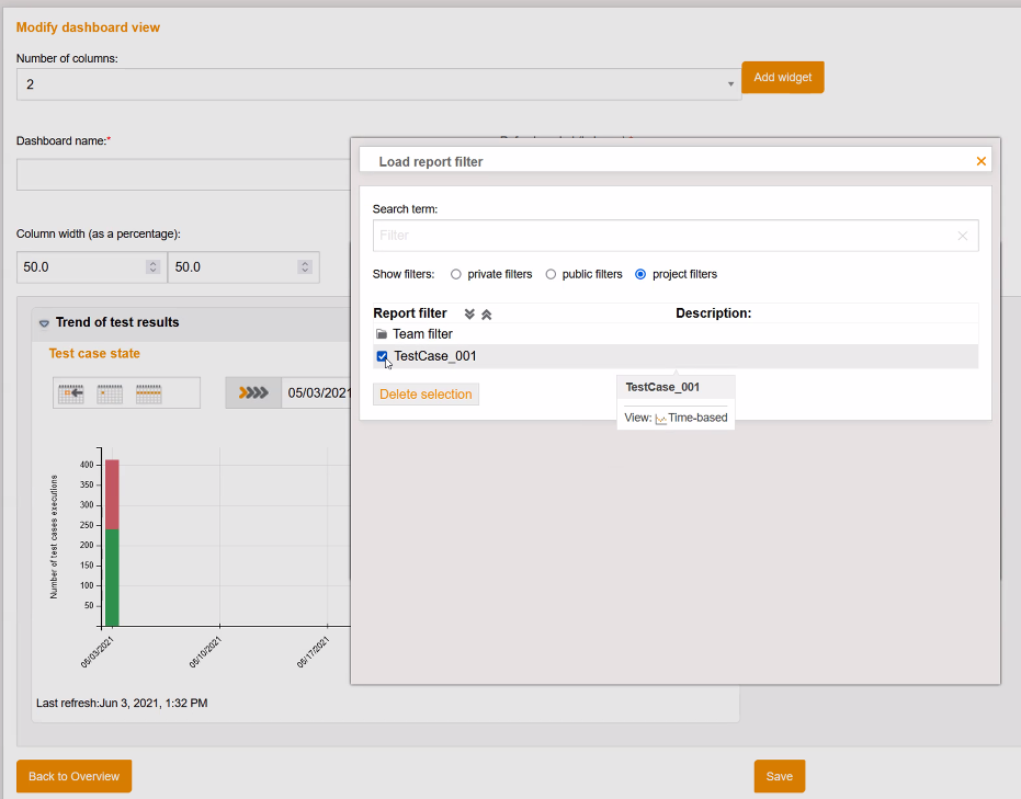 DashboardConfigBasedOnFilter