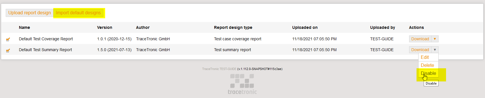 ManageViewOfHomologationReportTemplates