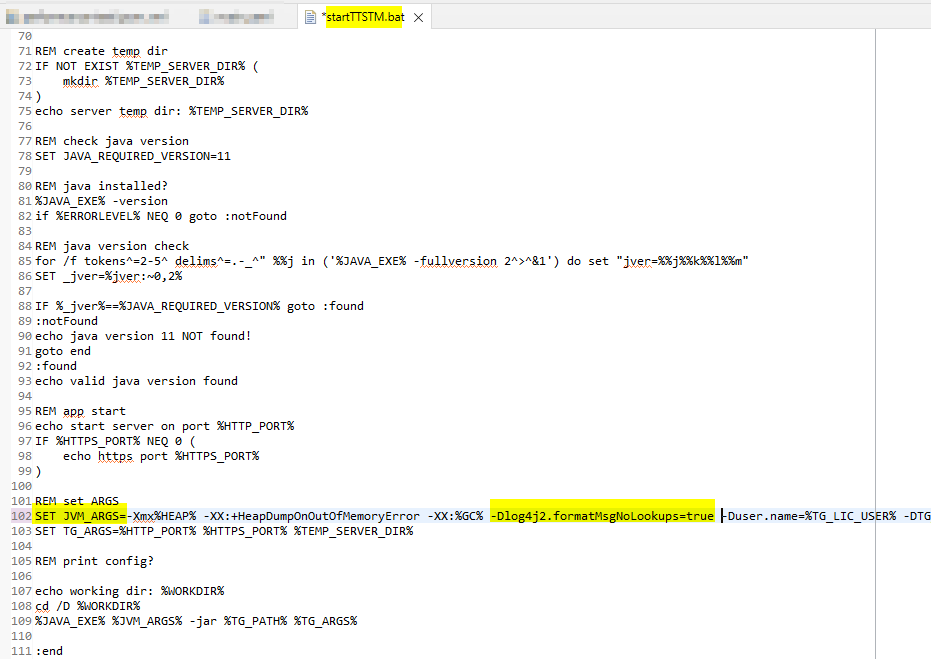 fixApacheLog4jJvmParameterStartBatch