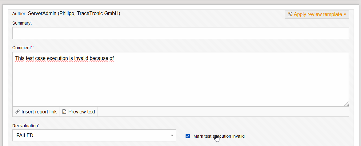 MarkInvalidTestCaseExecutionInReview