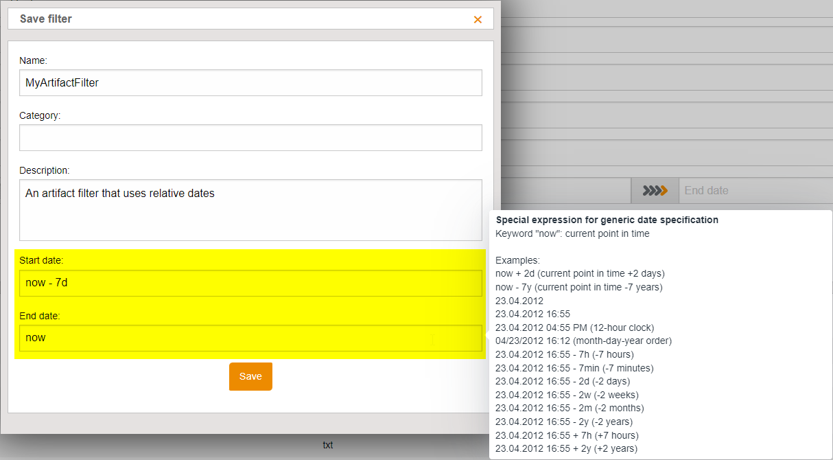 RelativeTimeRandeFilterForArtifactsAndTestExecutions