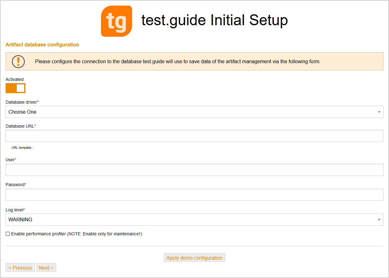 SetuptestguideArtifactDatabase