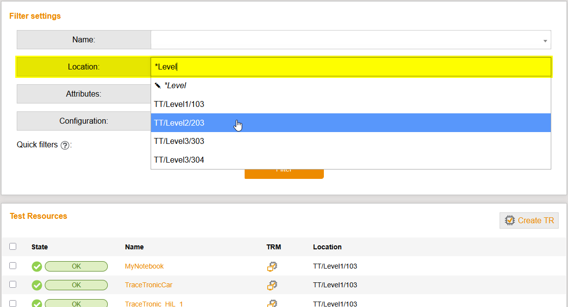 ti FilterTestResourceByLocation