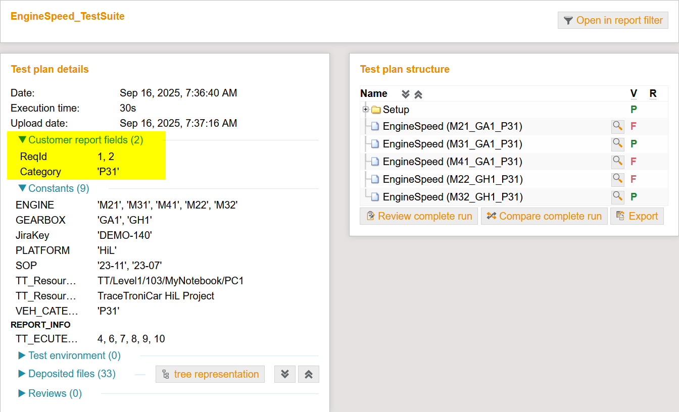 CustomerReportFieldsInTestplan