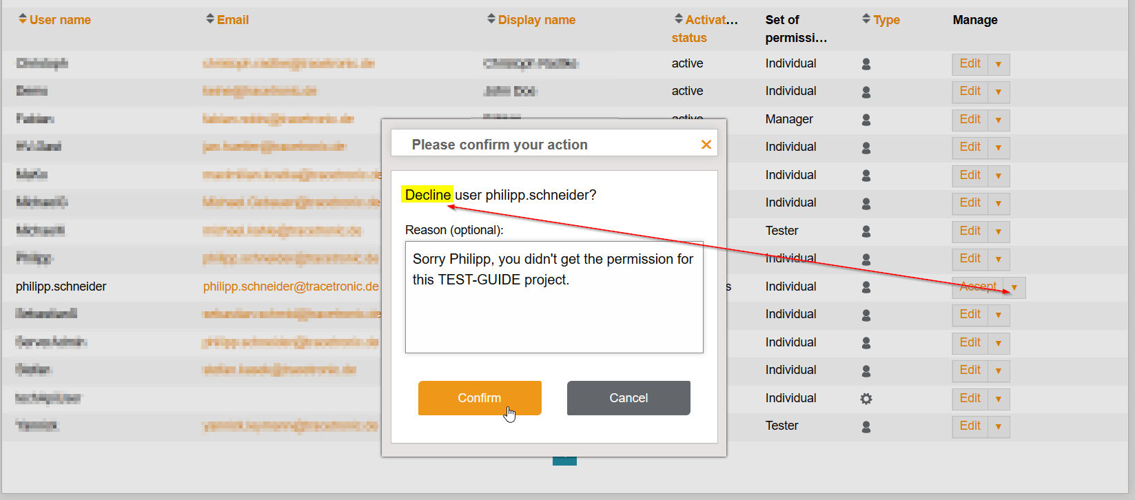 DeclineUserWithMessage