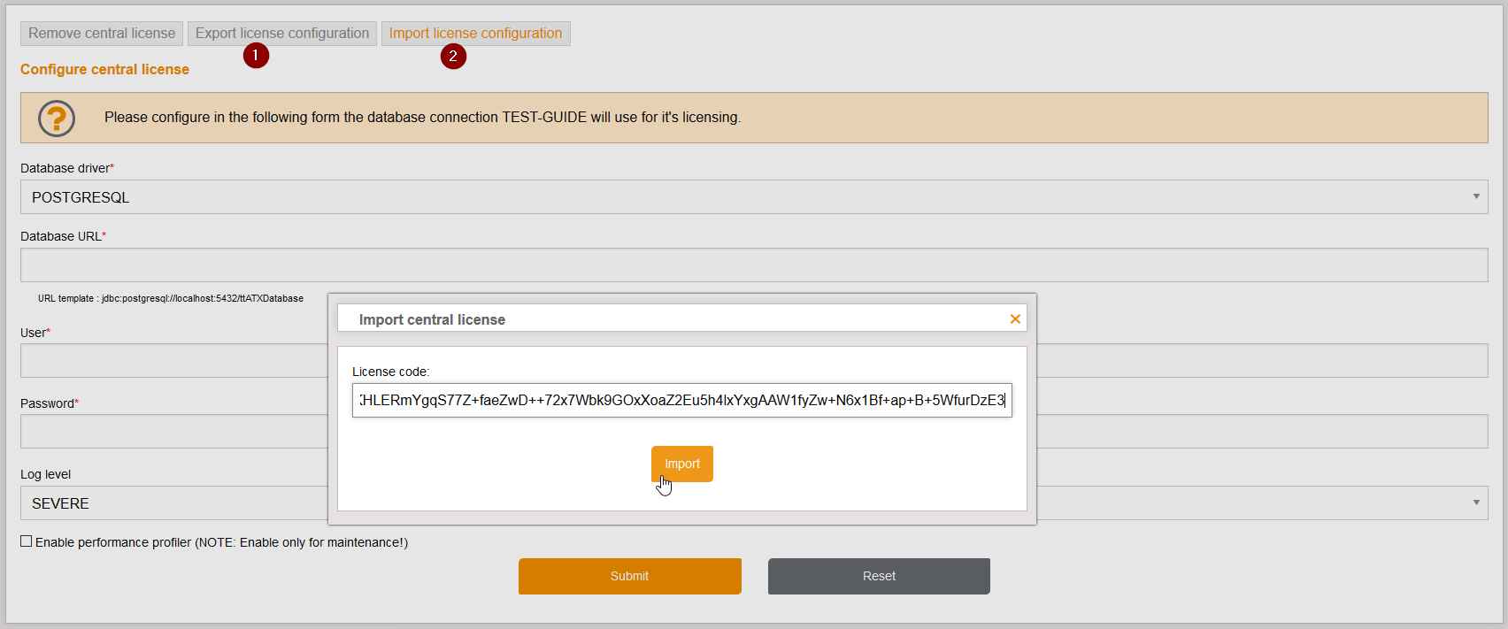 CentralLicenseImportExport