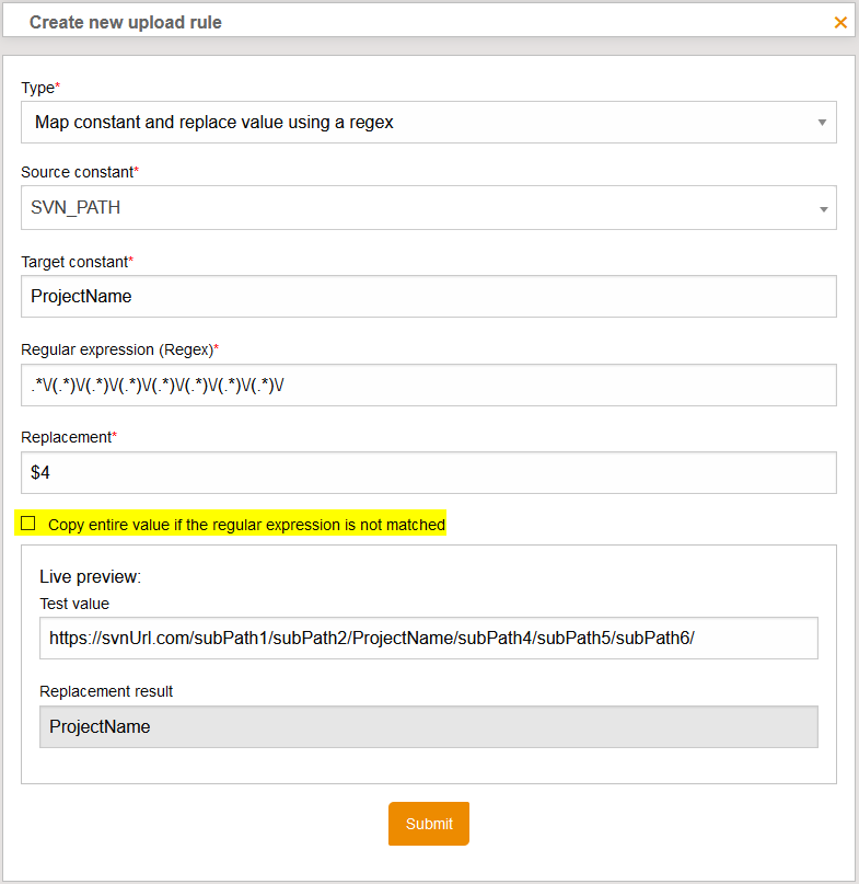 UploadRegExRuleNoMatchOption