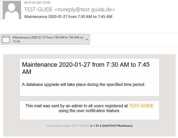 MaintenanceOutlookAppointment Result
